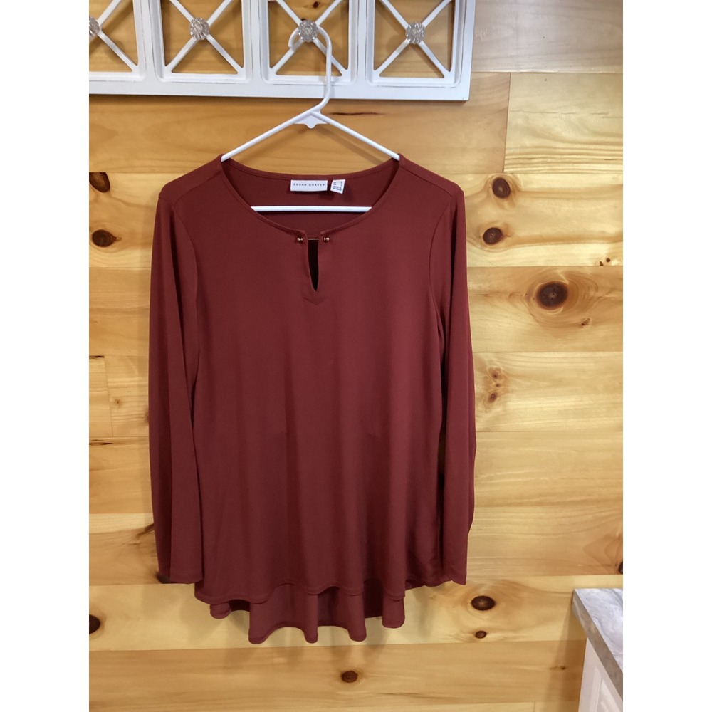 Susan Graver Womens Rust Long Sleeve Keyhole Tunic Top Size M Hardware Detail
